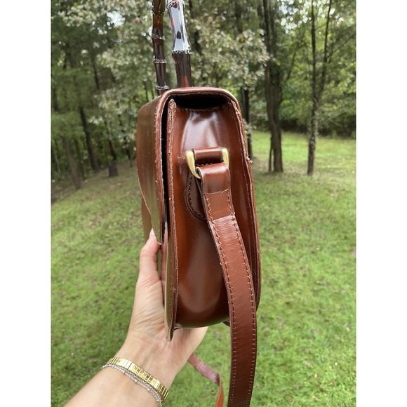Vintage Brown Etienne Aigner Crossbody Bag Bamboo Style Handle Rare Purse - Picture 10 of 10
